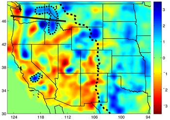 Anomalies below Western US